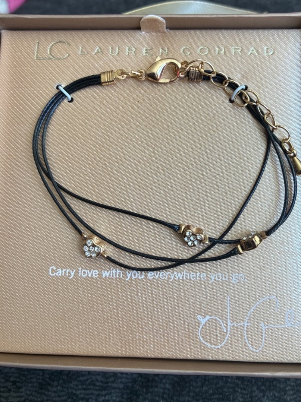 ⭐️ LC Lauren Conrad Black Multi-Strand Bracelet with Gold Hearts
